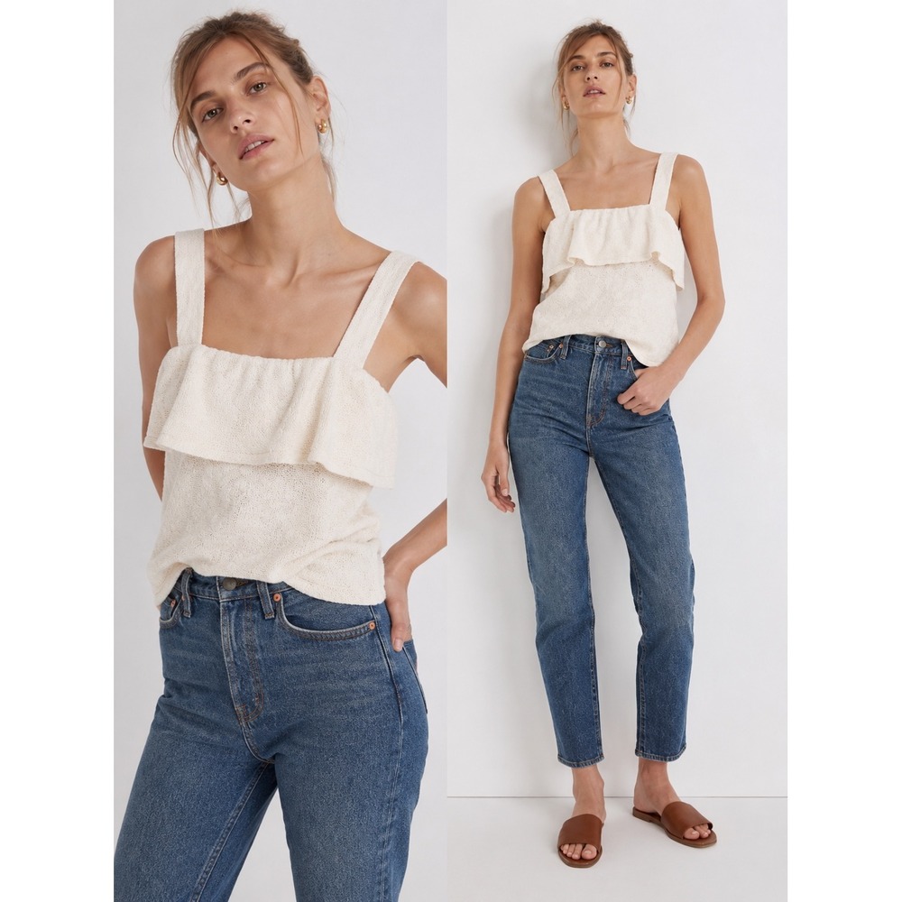Madewell Pointelle Ruffle Cami Top Off White Chevron Knit Medium